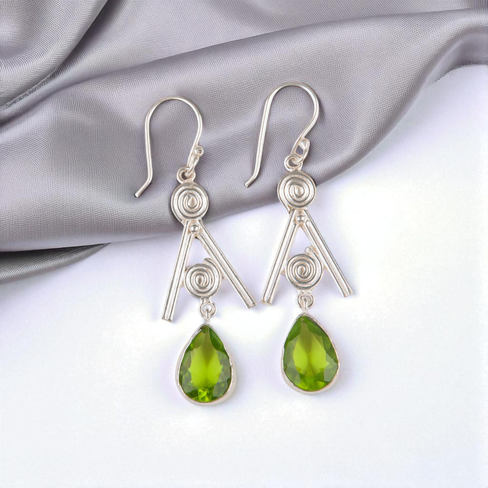 

Peridot Gemstone 925 Sterling Silver Jewelry Handmade Drop/Dangle Earrings2.4 EE-86-4