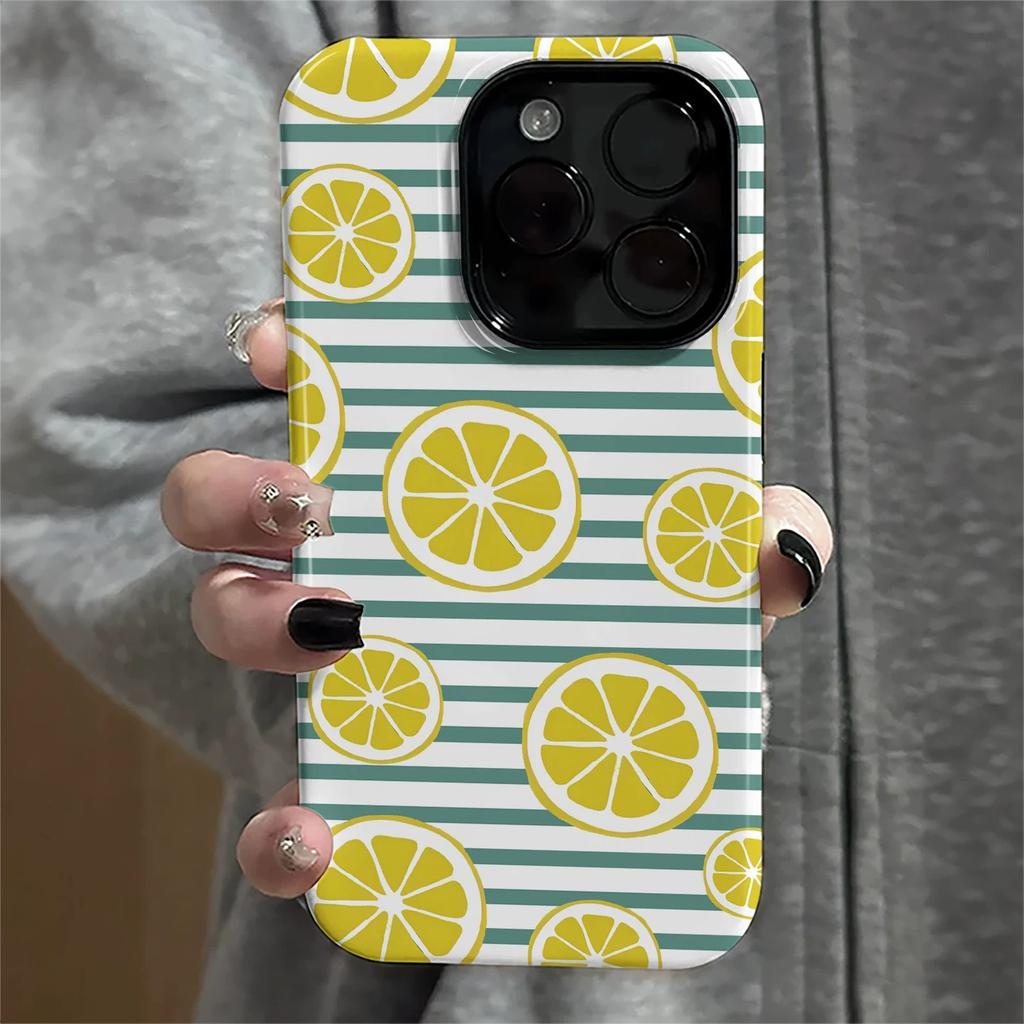 Filin 2-in-1 Personalized Striped Lemon Suitable for Iphone17promax Apple 15PRO/16 Mobile Phone Case