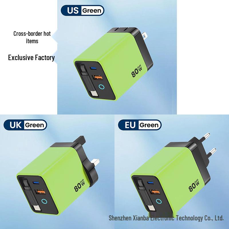 80W GaN-Ladegerät mit einziehbarem Kabel für Handys, Tablets und Laptops - CE-zertifiziert