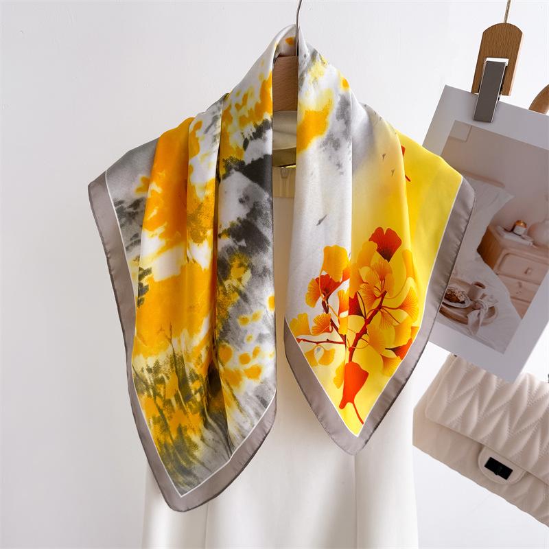Blue Rhyme Flower Shadow Printed Silk Scarf Square Scarf High-End Shawl Versatile Neck Small Square Scarf Headscarf