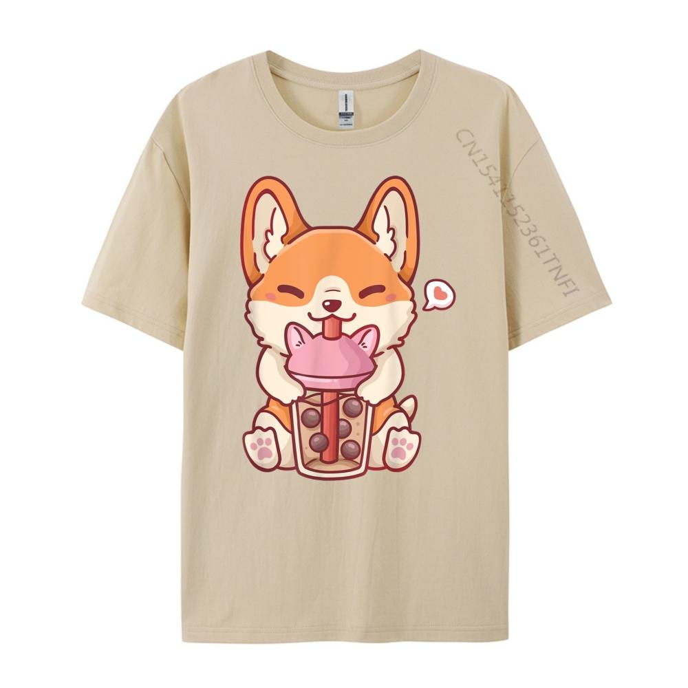 Corgi Boba Tea Bubble Tea Kawaii Corgi Anime Mens Graphic Tshirts TShirts England Style