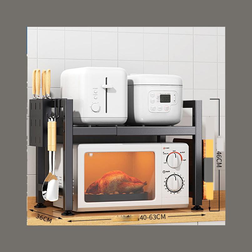 Microwave Oven Rack, 1/2 Tier Expandable Microwave Stand Countertop Kitchen Utensils Tableware Storage, Carbon Steel Over Microwave Shelf Countertop