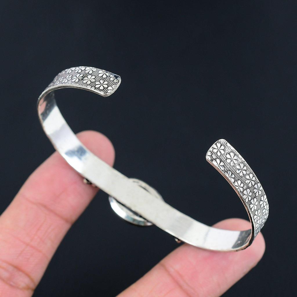 Natural Rainbow Moonstone Gemstone Bangle Adjustable 925 Silver For Women