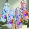 1PC Bright Wildflower Bouquet Print 750ml Color Plastic Sports Water Bottle Leakproof Flip Straw Lid Suitable for Sports Office Home Use