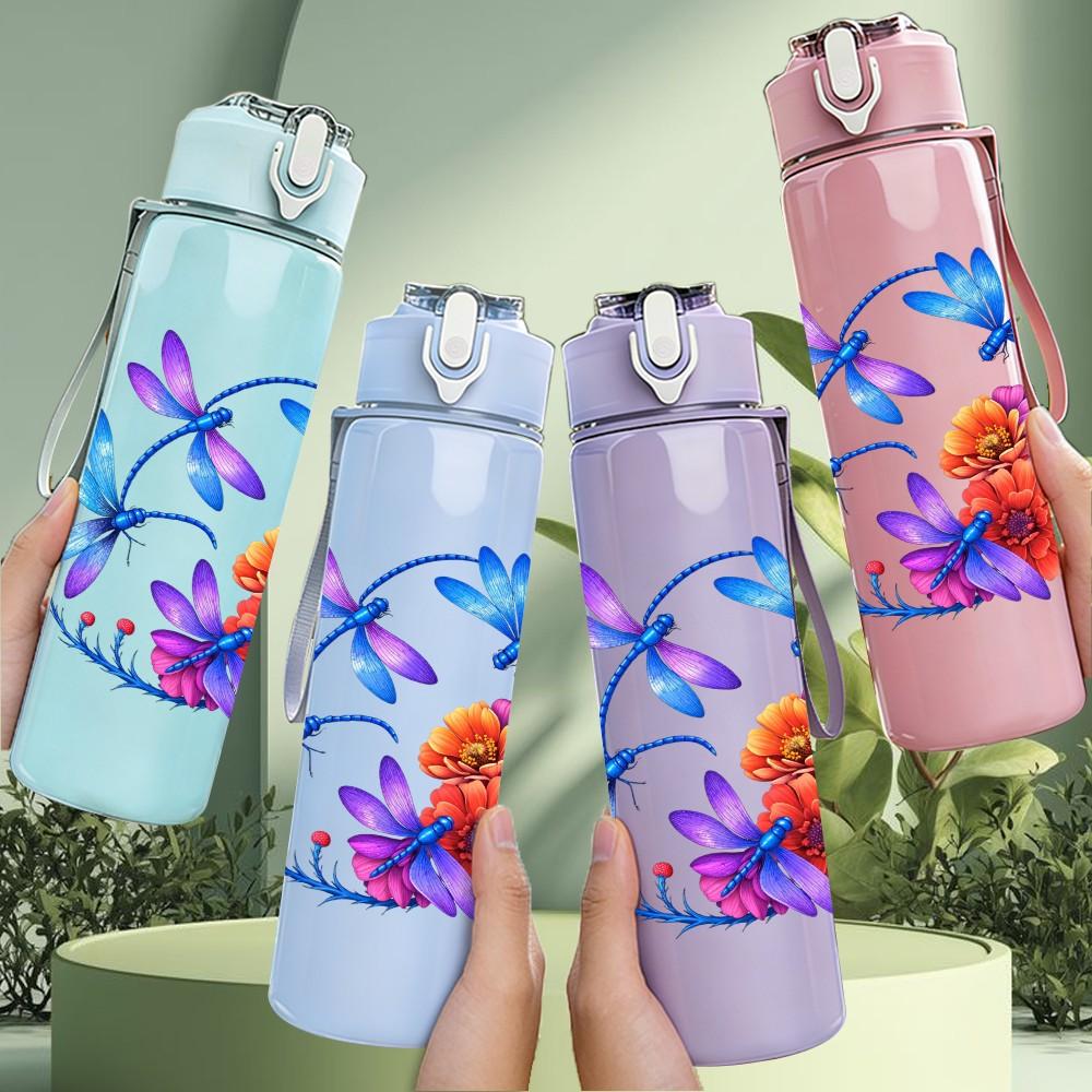 1PC Bright Wildflower Bouquet Print 750ml Color Plastic Sports Water Bottle Leakproof Flip Straw Lid Suitable for Sports Office Home Use