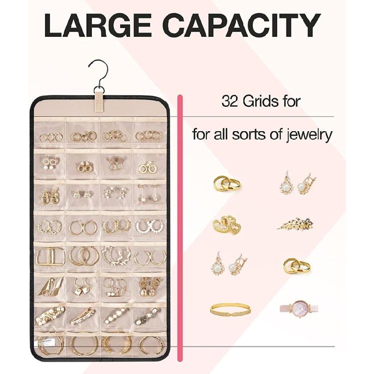 Portable Jewelry Rack with Metal Hook Jewelry Storage Roll for Storing Earrings
