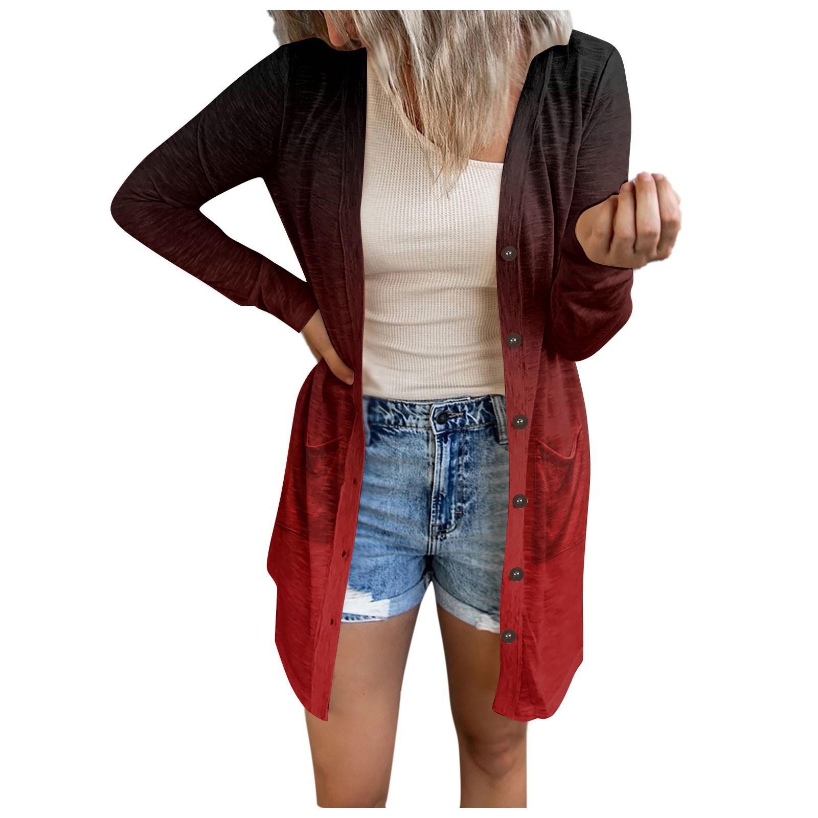 

Женский легкий кардиган с открытым передом и длинными рукавами на пуговицах, свободная верхняя одежда XXL винный
