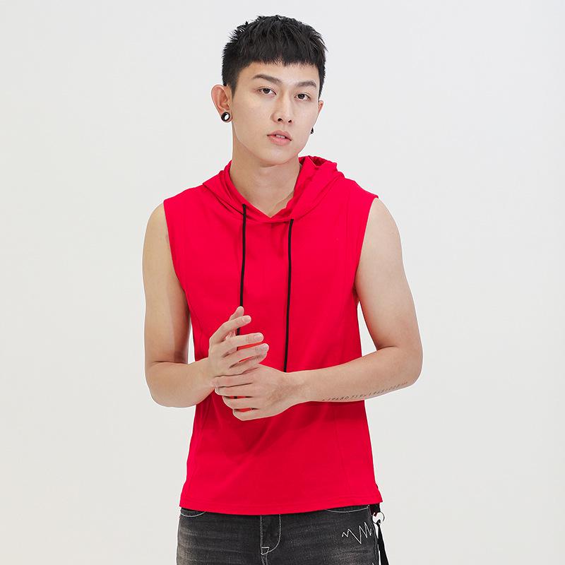 IELGY Weste Herren Mode Ärmelloses T-Shirt Baumwolle Street Einfarbig Sportweste Fitness Kapuzen Bottoming Shirt