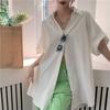 Solid Color Women's Shirt Loose Turndown Collar Single Breasted Ladies Thin Blouse Summer Casual Famale Short Sleeved Top