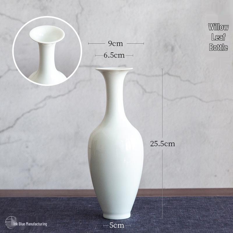 Thin-Walled Translucent White Ceramic Vase, Zen Style, Antique Chinese Plum Blossom Ornament for Living Room Decor.