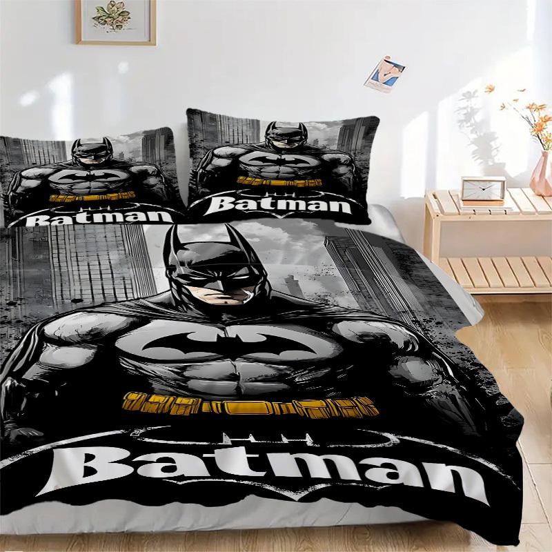 3pcs Batman Hero Bedding Set, Soft Polyester Duvet Cover and Pillowcases Machine Washable Seasons all suitable & Guest Room Decor262