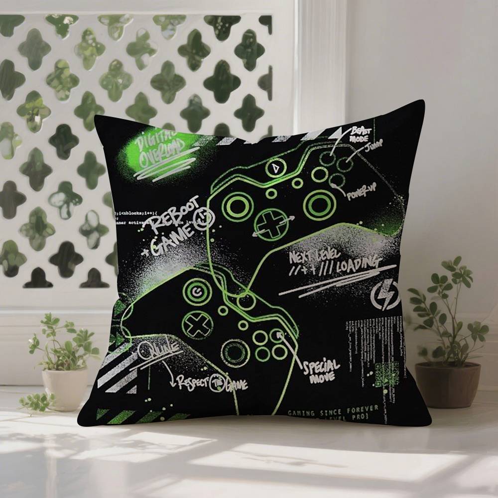 Colorful Graffiti Game Gamepad Pillow Case  Anti-dustmite Pillowcase Invisible zipper silky Sofa cushion cover