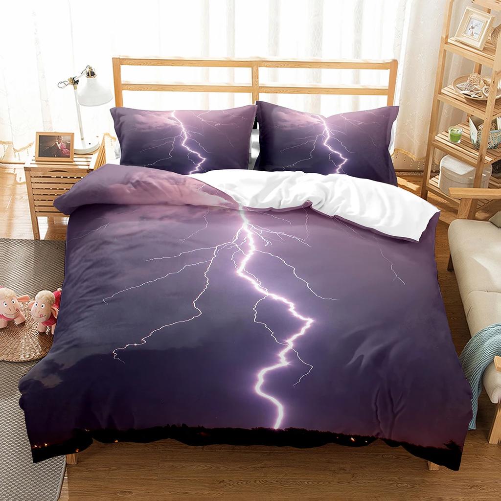 Lightning Duvet Cover Set King Queen Single Size Washed Cotton Comforter Cover For Kids Teens Adults Bedding Set With Pillowcase