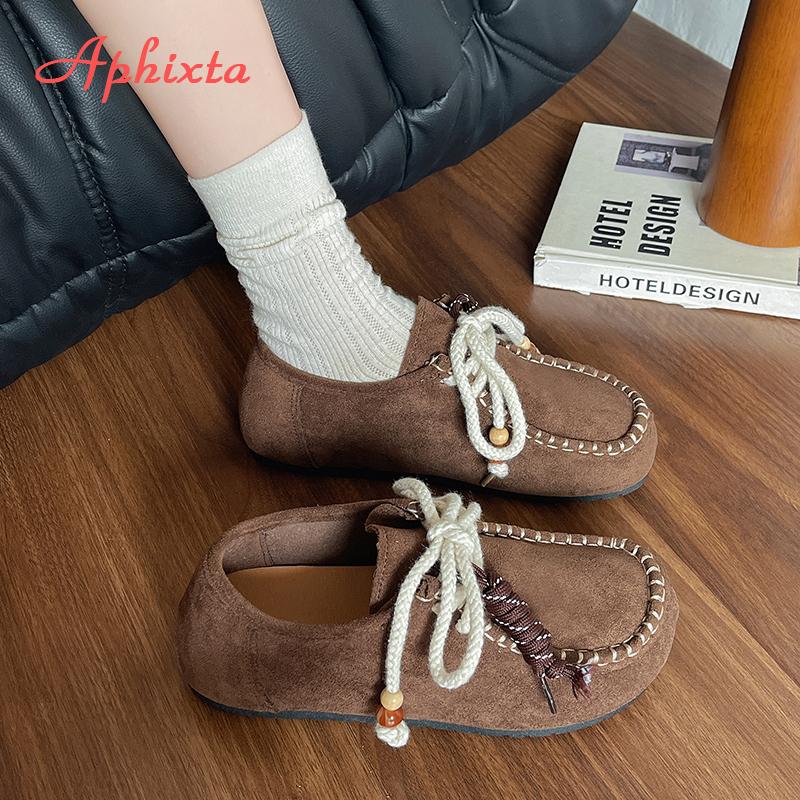 Aphixta Baumwollstoff Schnürschuhe Damen Fransen Nähen Gelb Slipper Schuhe Frau Flach mit Ethno-Schuhen Größe 41