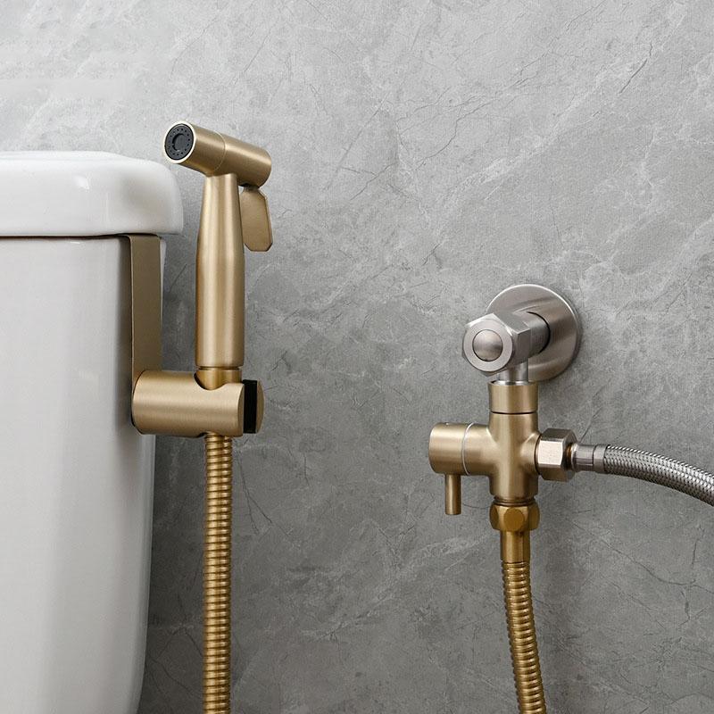 Brushed Gold 304 Stainless Steel Toilet Bidet Faucet Set Handheld Bidet Sprayer Set Single Cold Water Tap Self Cleaning