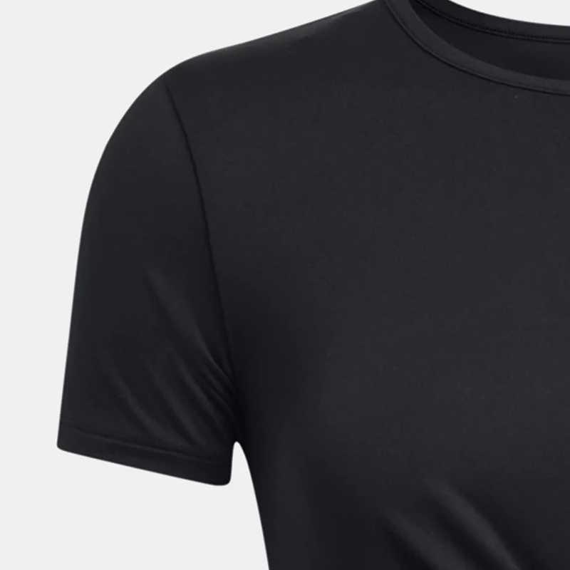 Under Armour Solid Knot Round Neck Short Sleeve T-Shirt Women Tops Black 1383647-001