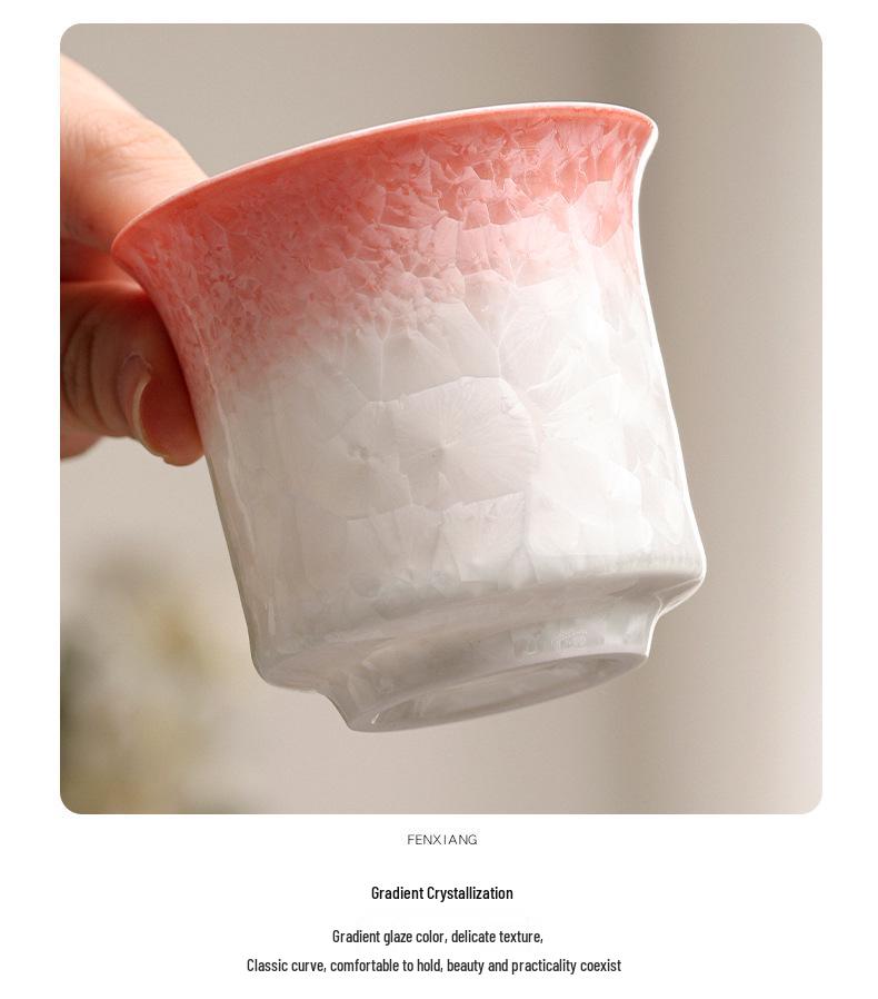 Elegant Crystalline Glaze Ceramic Teacup Set with Coaster - High-Grade Gongfu Tea Brewing & Tasting Cup