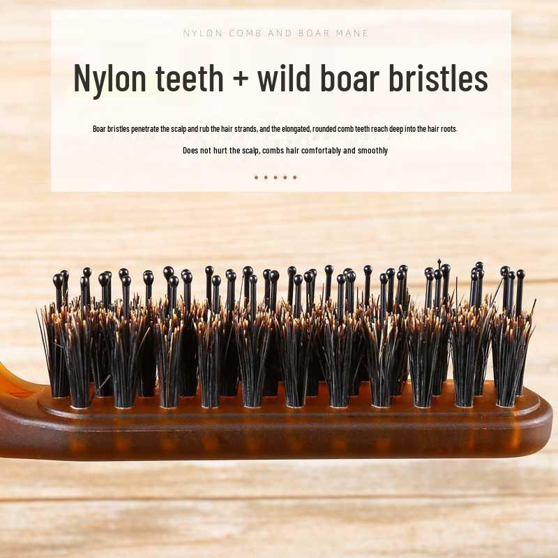 Portable Foldable Amber Boar Bristle Hair Comb for Fluffy Styling