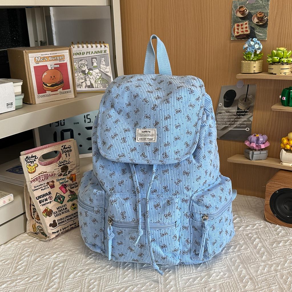 Schoolbag Corduroy Korean Simple Mini Backpack Female Sweet Student Versatile Lightweight Drawstring Commuter Small Backpack