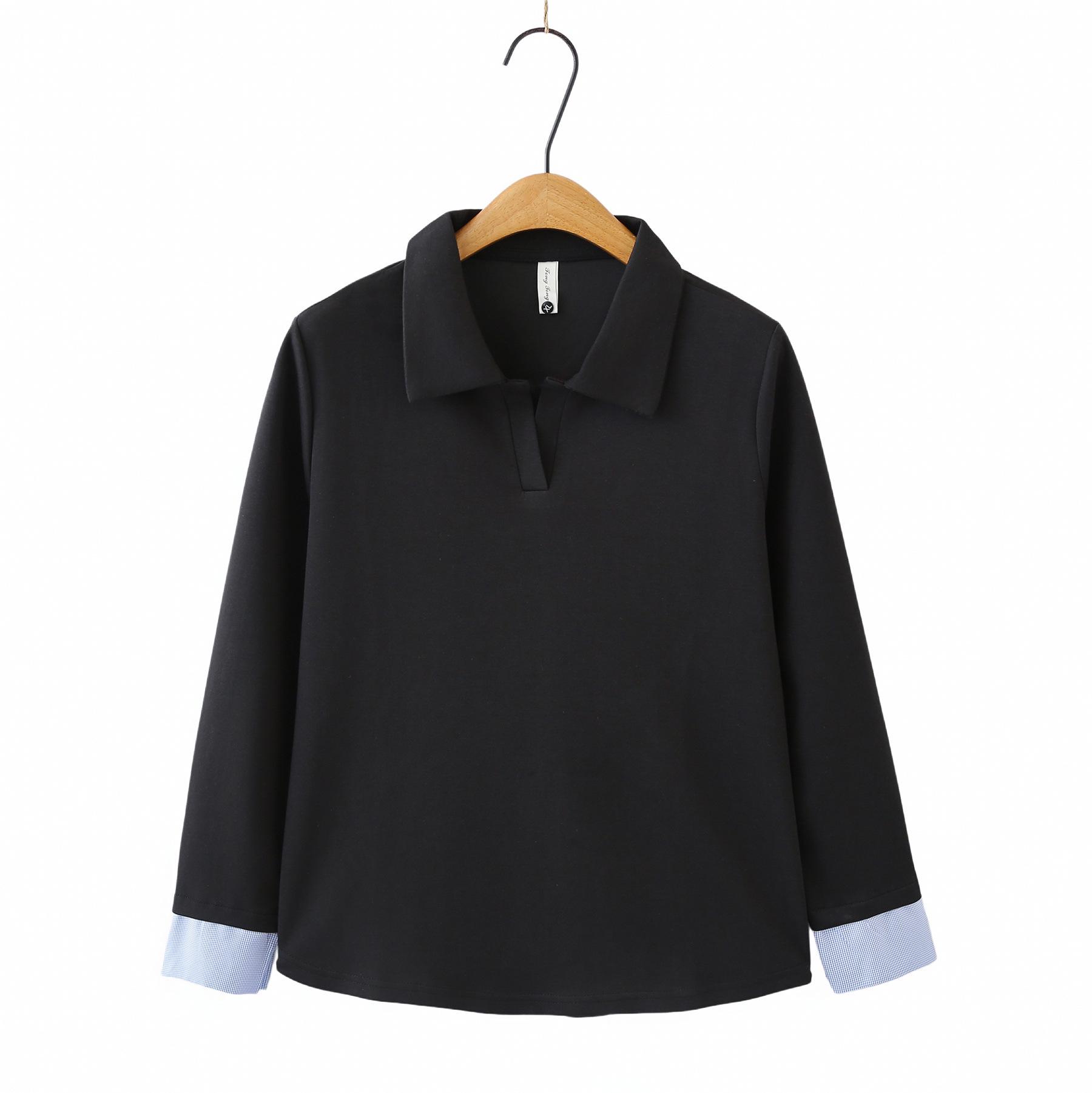 

Spring 2026 Plus Size Women s Color Block Long Sleeve Hoodie & POLO Shirt Combo - Versatile Casual Top XL чорний