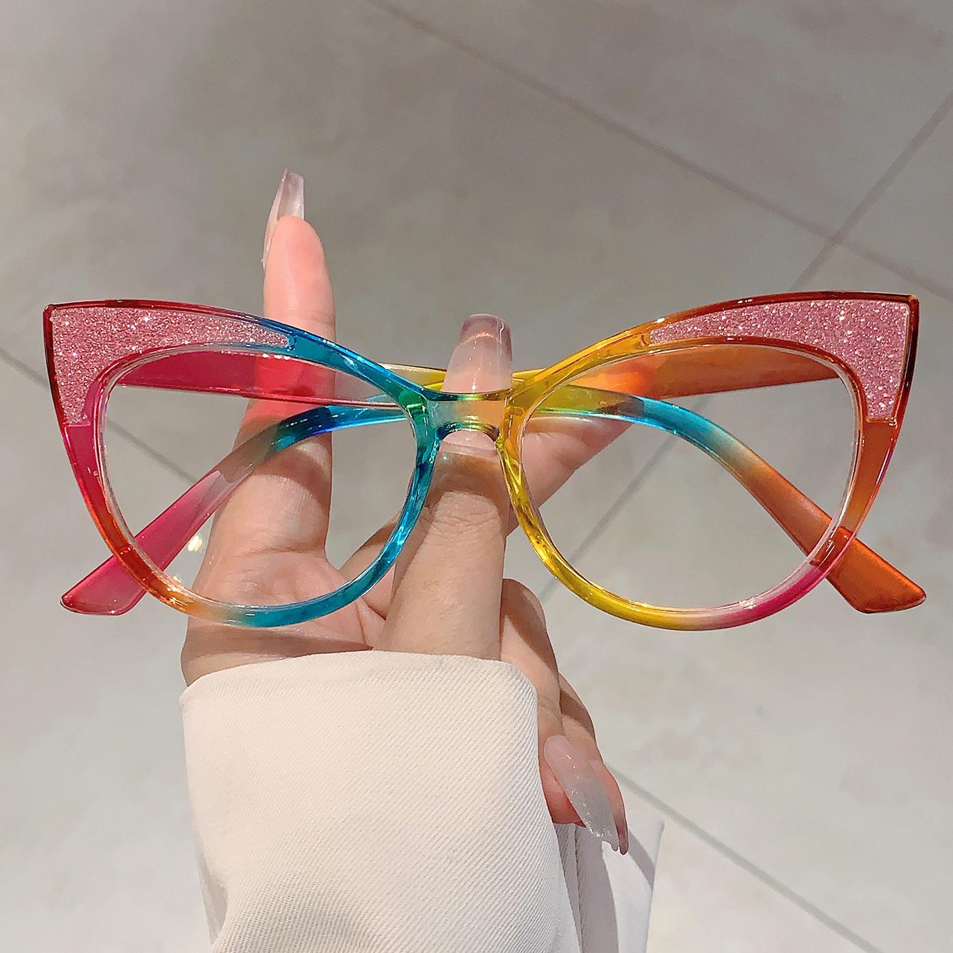 Exquisite And Exquisite Items Women's Colorful Trends Bling Frame Popular Fashion Cat Eye Eyeglasses Stylish Brand Decoration Po Glasses