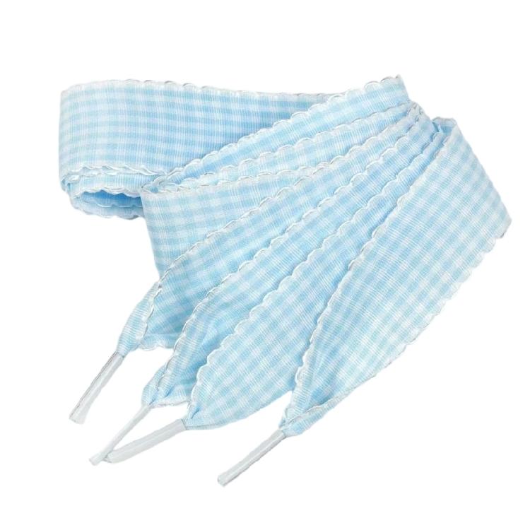 Gingham Ribbon Shoelaces with Lace Trim for Trainers and Canvas Pairs, Flat Decorative Laces for Daily Styling