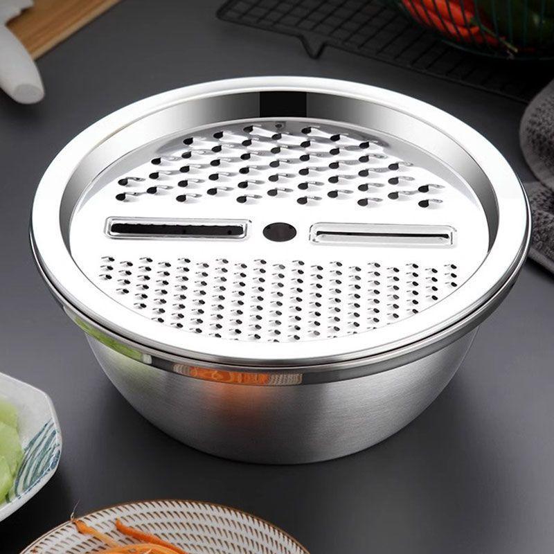 3PCS/Set Vegetable Slicer, Stainless Steel Slicer, Potato Slicer, Vegetable Washing Basin, Drain Basket, Multifunctional