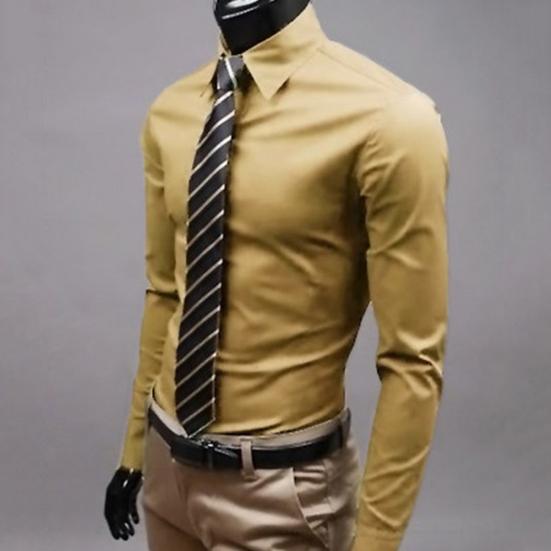 Mode Herren Einfarbig Slim Fit Langarm Button Down Kragen Hemd Top