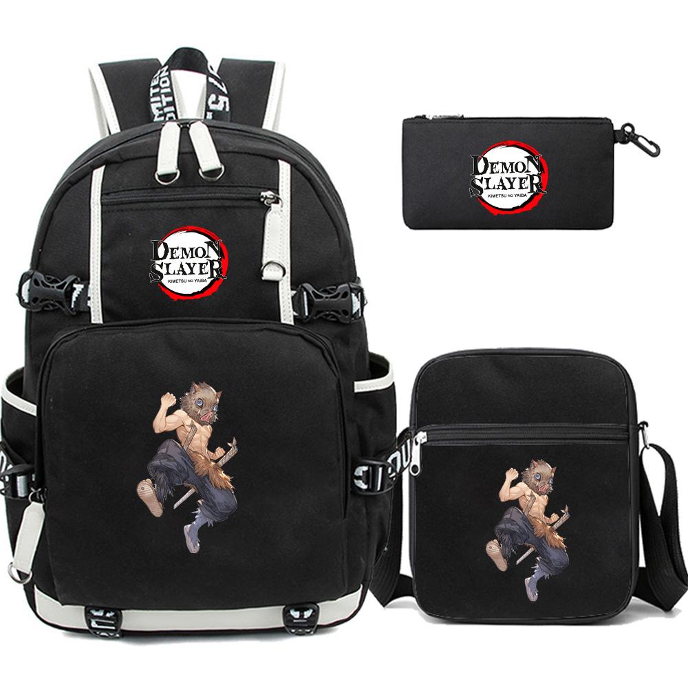 3Pcs/set Cartoon Demon Slayer Printed Backpack Large Capacity Bookbag Student School Bag Outdoor Laptop Travel Bag