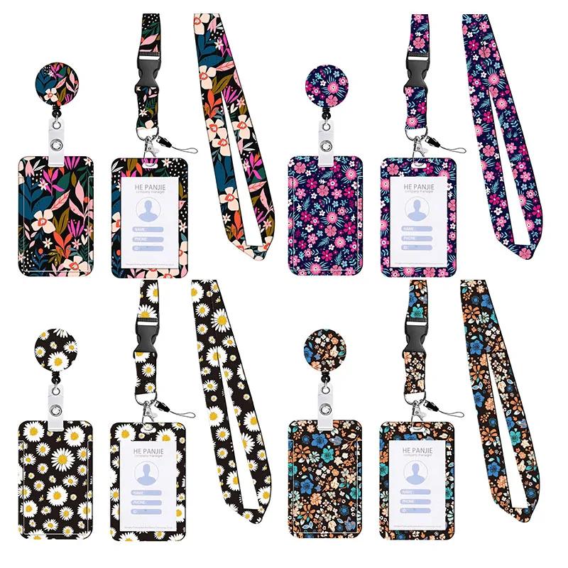 Students Bus Card Case Lanyard Child Visit Door Identity Badge Cards Cover Case Ladies Girls Flower ID Credit Bank Card Holder