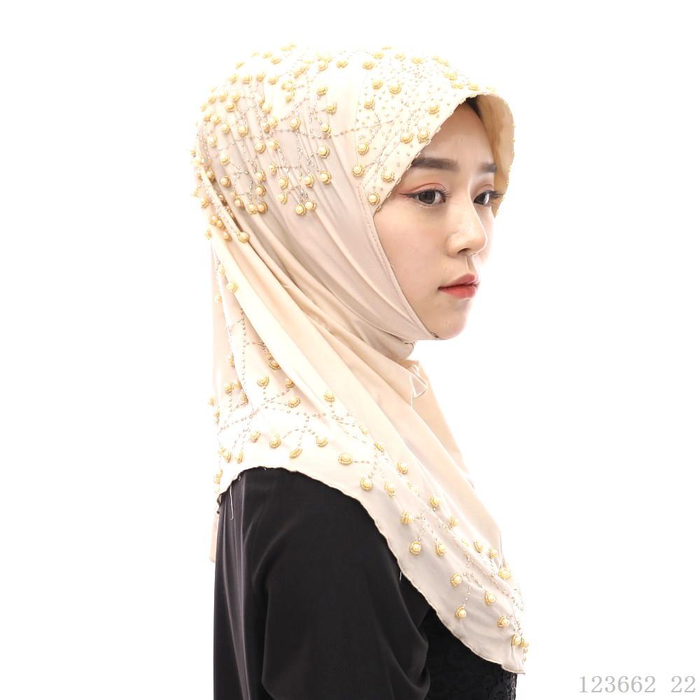 A Dropshipping / Spot / OEM Handmade Beaded Islamic Costumes Women's Scarf Muslim Headscarf