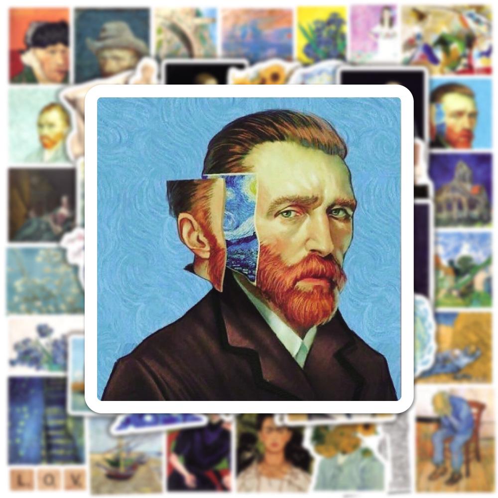 50 Van Gogh & Mona Lisa Retro Graffiti Stickers for Art, Suitcases, Laptops, and Feng Shui Decor