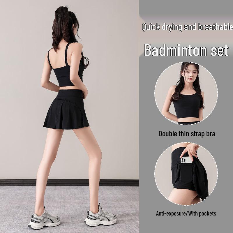 

Women s 2024 Summer Badminton & Tennis Sportswear: Quick-Dry Mesh Vest & Pleated Skirt Set Extra Large