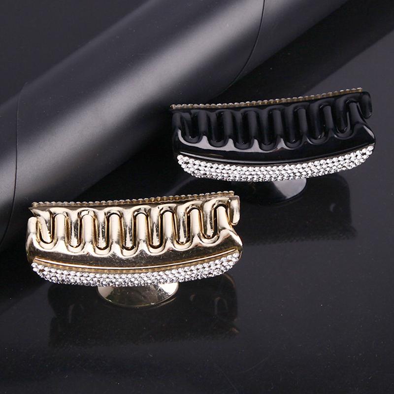 1Pc Large Shine Plastic Fashion Headdress Beautiful Black Water Drill Hair Grab