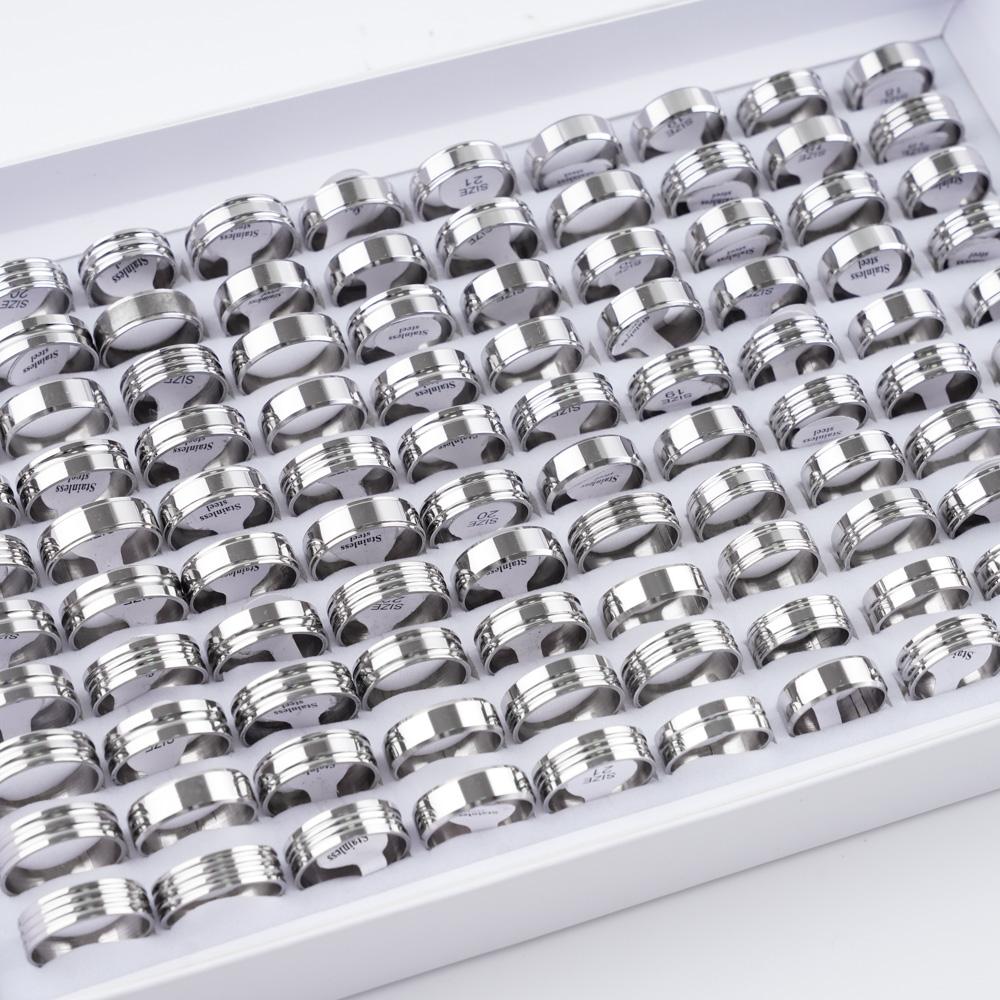 10/20/30/50Pcs Classic Fashion Stripe Hollow Colorful Sticker Stainless Steel Ring Trend Women Jewelry Party Decoration Gift
