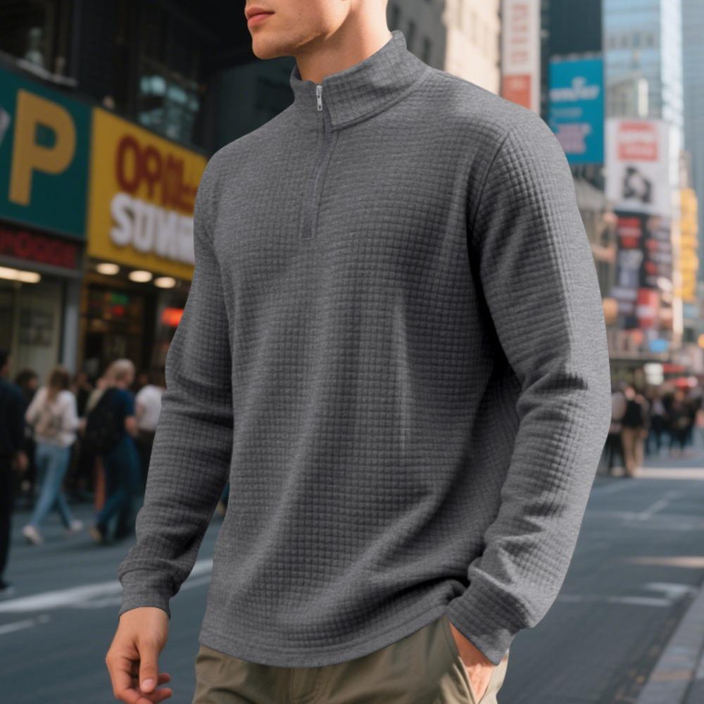 Automne/Hiver Minimaliste Décontracté Homme Coupe Ample Jacquard Col Montant Demi-Zip Sweat-shirt Couche de Base