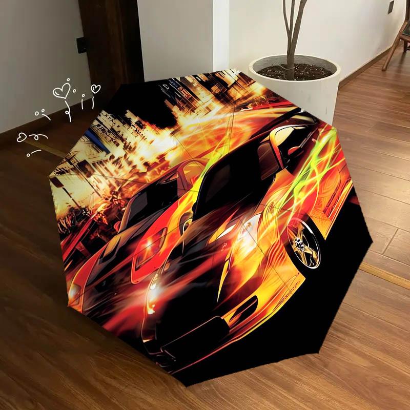 1pc City Racing Flame Trails Themed High-quality Umbrella,Automatic Opening and Closing Umbrella,Multi-functional Umbrella G0811165