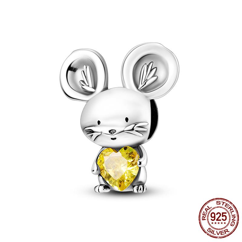 Fit Charms Fororiginal Bracelets Animal Series Flower Rabbit Holding Heart 100%Copper Jewelry Making For Women Gift