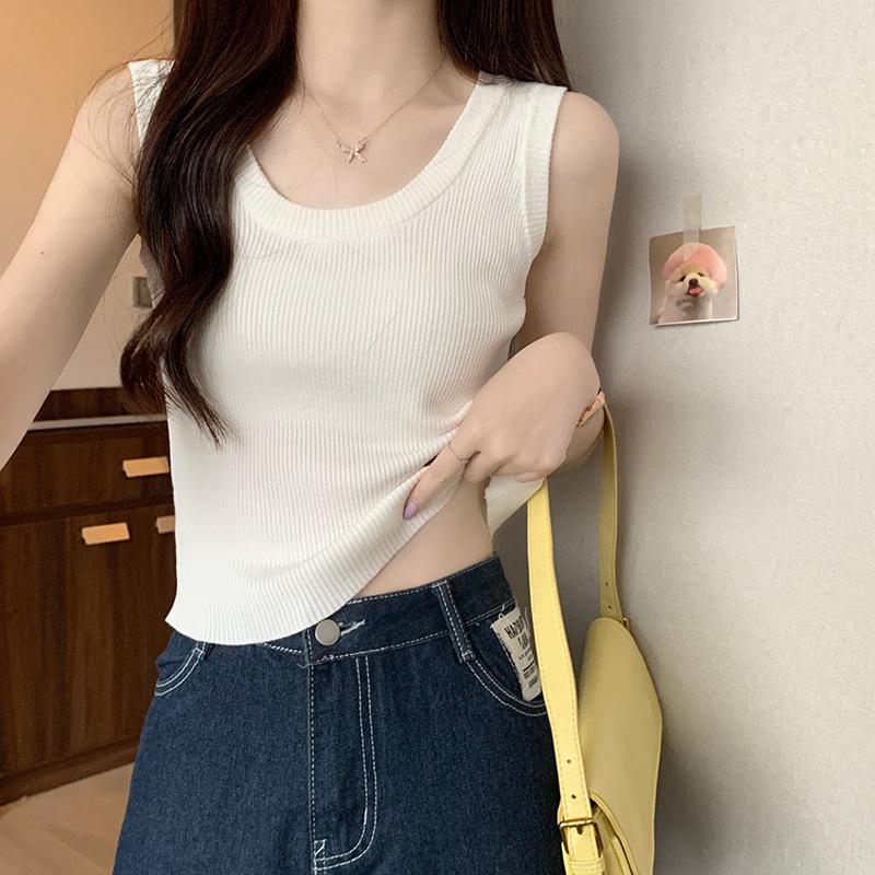 Débardeur sans manches en maille française pour femme: Débardeur d'été ajusté