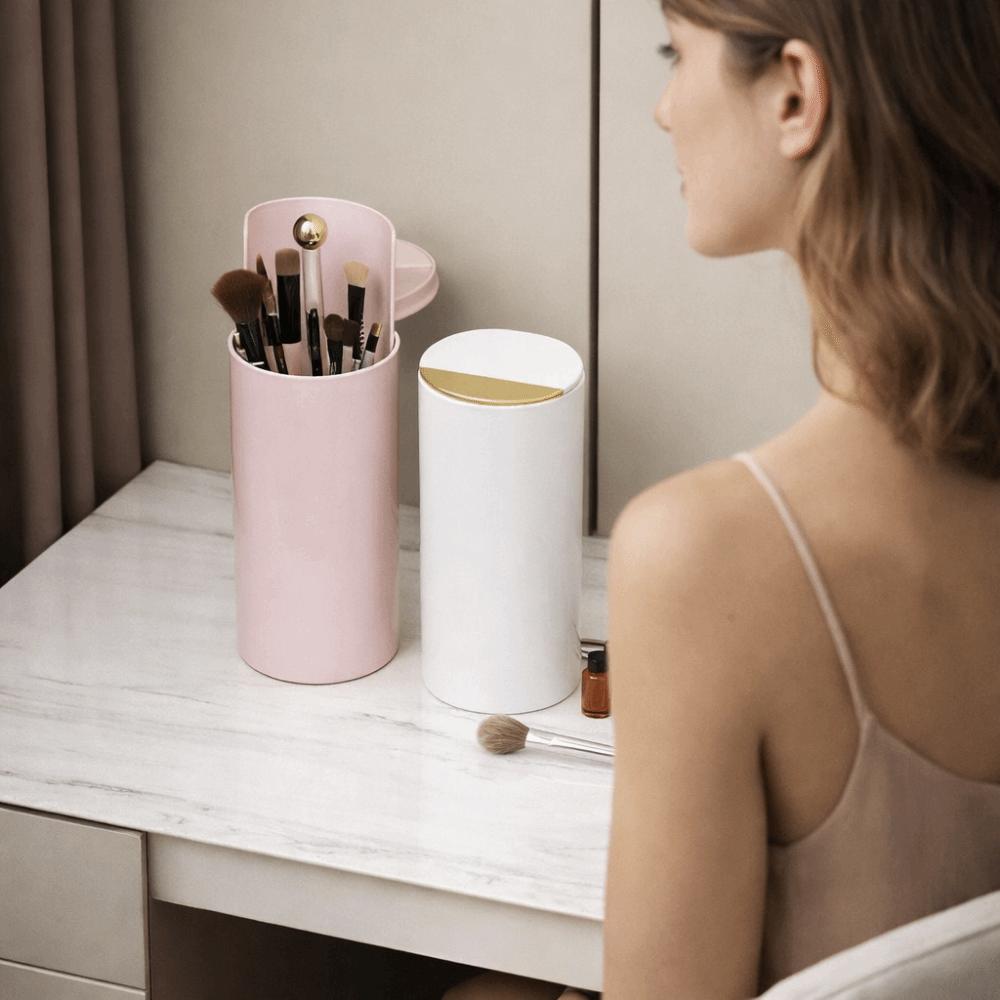 4 Slots Automatic Lifting Makeup Brush Holder Dust-proof Waterproof Makeup Brush Storage Tube Large Capacity Plastic