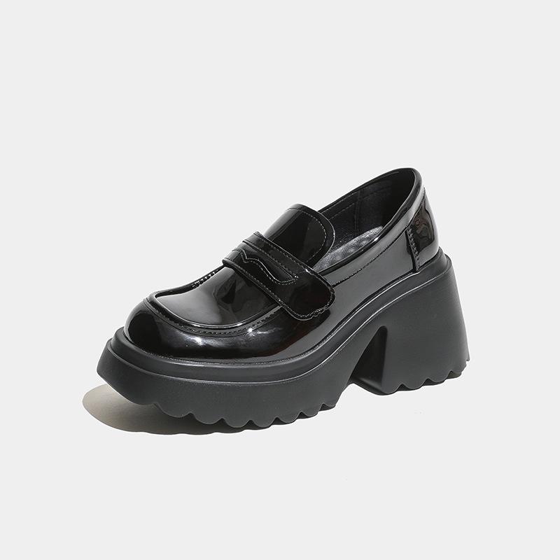 Black One Shoes Multi-Wear Small Leather Shoes Women's New Hundred Velcro British Style Small Leather Shoes
