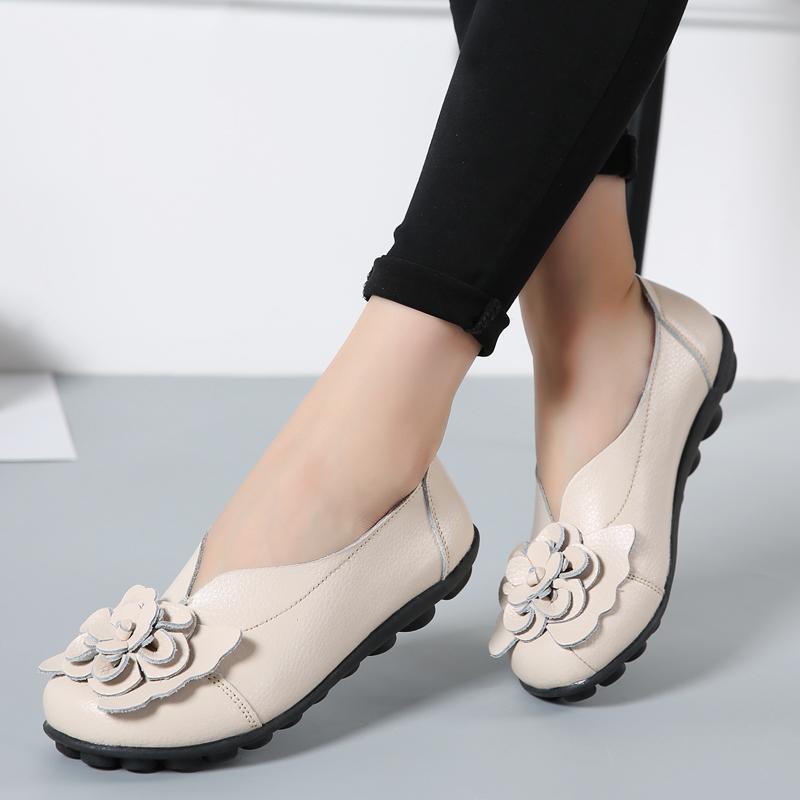 Women Flats Genuine Leather Fashion Tenis Women Shoes Moccasins Ballet Flats Slip On Women Shoe Black  De  Plus Size
