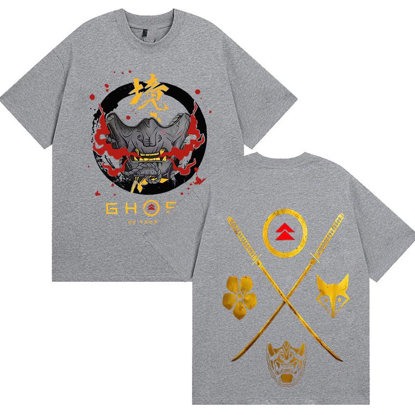 Japanese Game Ghost of Yotei Graphic 100%cotton Men's Shirt Ukiyo-e Style O-Neck Short Sleeve Women's Fashion Oversized Tshirt