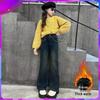 Girls' Plus Velvet Flared Pants - Stylish Slim Fit Autumn/Winter Jeans for Older Children and Students