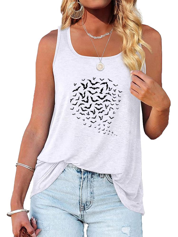 Women Fashion Print Sleeveless Top Summer Casual Round Collar T-shirt Pullover Loose Ladies Tank Top