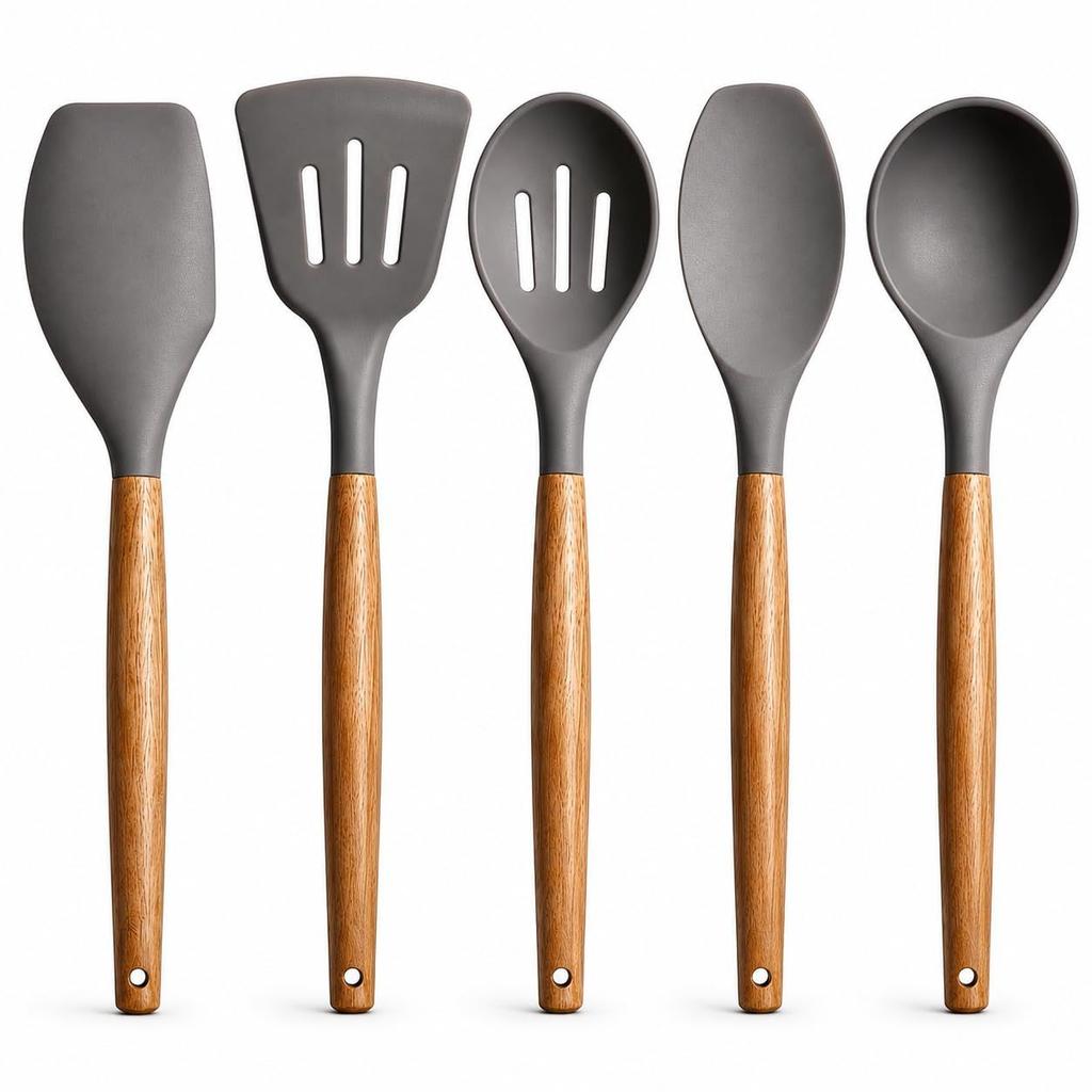 Silicone Spatula Set | 5-Piece Premium Silicone Spatula for Non Stick Cookware & Cooking Utensils with Wooden Handles