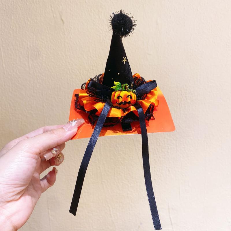 Funny Halloween Hair Accessories Cute Girls  Hat Hairpin Pumpkin Bat Decor Hair Clips For Children Party Dress Up Headwear