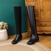 Krazing Pot Cow Skin Autumn Winter Shoes Low Heels Brand Shoes Big Size 45 Size 44 Size 46 Women Zipper Keep Warm Knee Boots