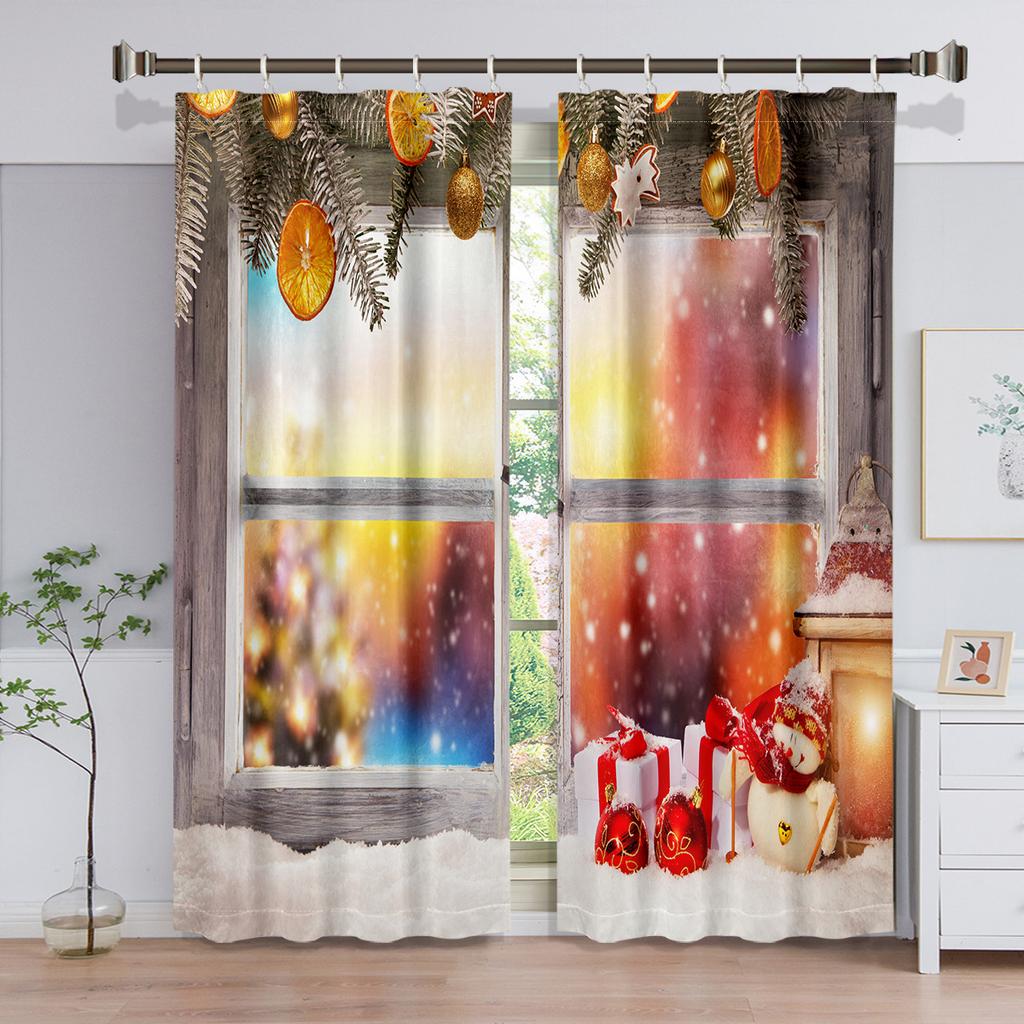 Cartoon Santa Claus Christmas Tree Red Green Window Curtains For Kids Bedroom Living Room Bathroom Kicthen Door Hall Home Decor