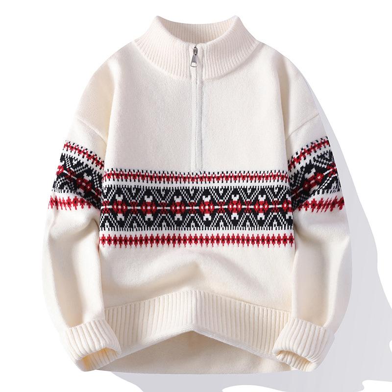 

Мужской пуловер на молнии до четверти, повседневный трикотажный свитер поло на молнии M